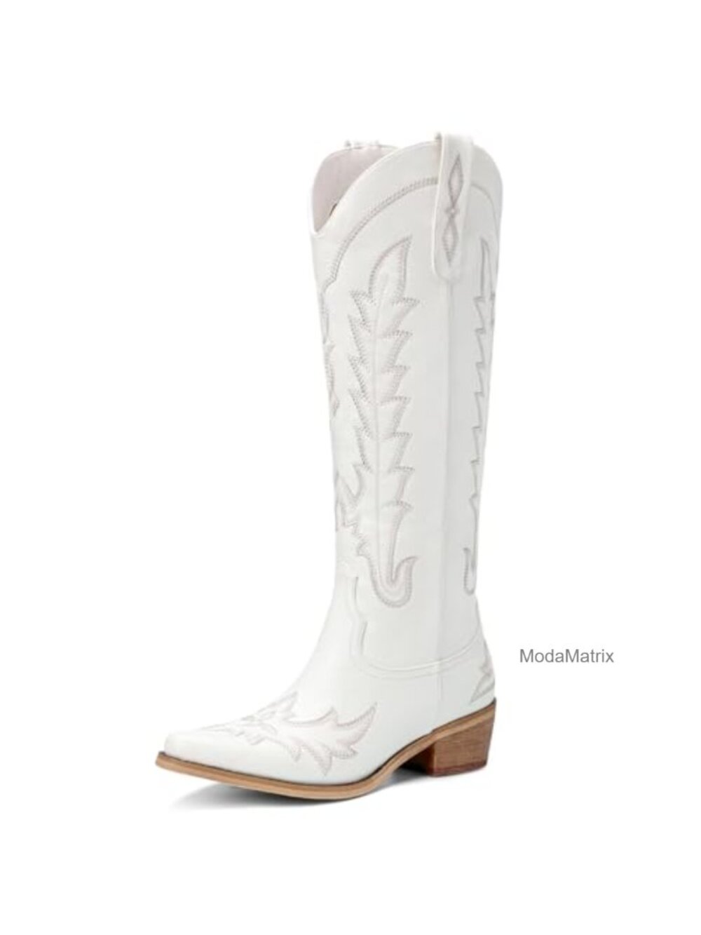 Embroidered Cowboy Boots Knee High Pointed Toe Chunky Heel Zip Western